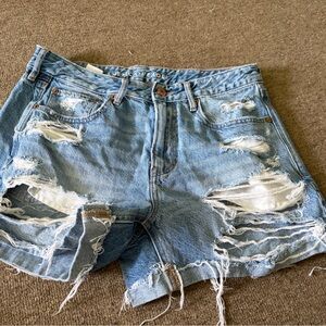 American Eagle Outfitters Light Blue Distressed Jean Shorts